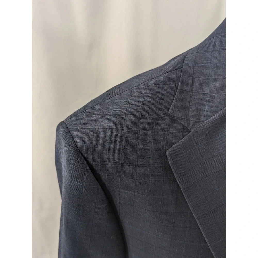 Hart Schaffner MARX Wool‎ Blazer Gray Subtle Window Pane Jacket 40L 44